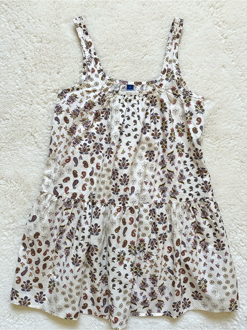 Old Navy Cream Floral Paisley Sleeveless Drop-Waist Swing Mini Dress S